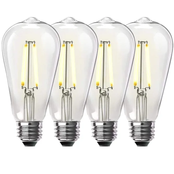 60-Watt Equivalent ST19 Dimmable Straight Filament Clear Glass E26 Vintage Edison LED Light Bulb, Bright White (4-Pack)