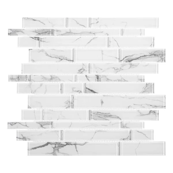 Hampton Cove White 11.625 in. x 11.625 in. Interlocking Glossy Glass Mosaic Tile (0.938 sq. ft./Each)