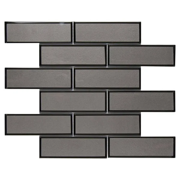 Metallic Gray Bevel Subway 12 in. x 12 in. Glossy Glass Mesh-Mounted Mosiac Wall Tile (0.96 sq. ft./Each)