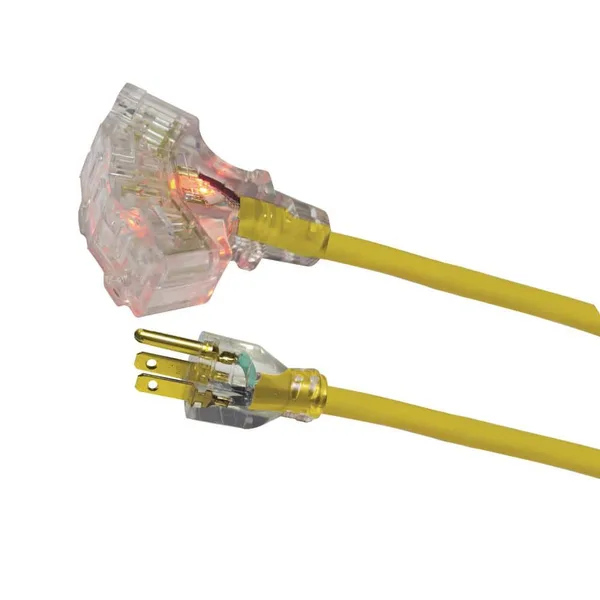 50 ft. 14/3 Medium Duty Indoor/Outdoor Extension Cord with Multiple Outlet Triple Tap Lighted End, Yellow