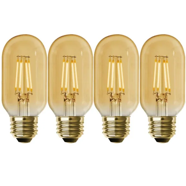 40-Watt Equivalent T14 Dimmable Straight Filament Amber Glass E26 Vintage Edison LED Light Bulb, Warm White (4-Pack)