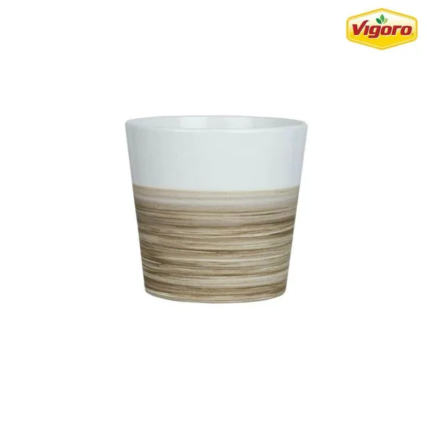 7.7 in. Bellflower Small White/Brown Flare Ceramic Planter (7.7 in. D x 7.1 in. H)