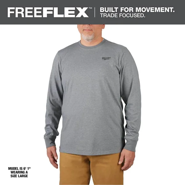 Men's Medium Gray Cotton/Polyester Long-Sleeve Hybrid Work T-Shirt