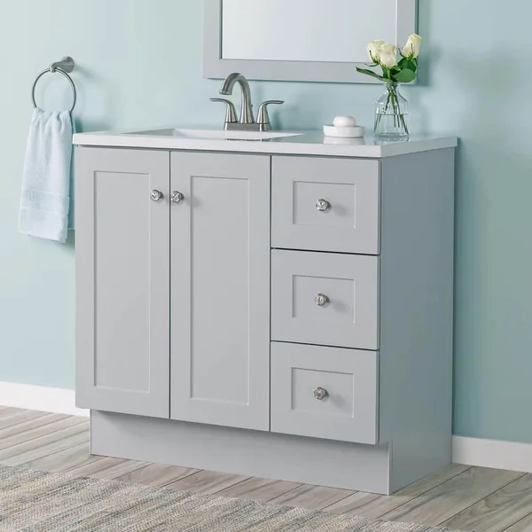 Bannister 37 in. W x 19 in. D x 35 in. H Single Sink Bath Vanity in Pearl Gray with White Cultured Marble Top