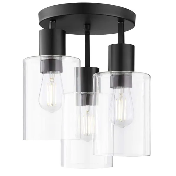 Sutton Place 14 in. 3-Light Matte Black Flush Mount, Farmhouse Ceiling Light