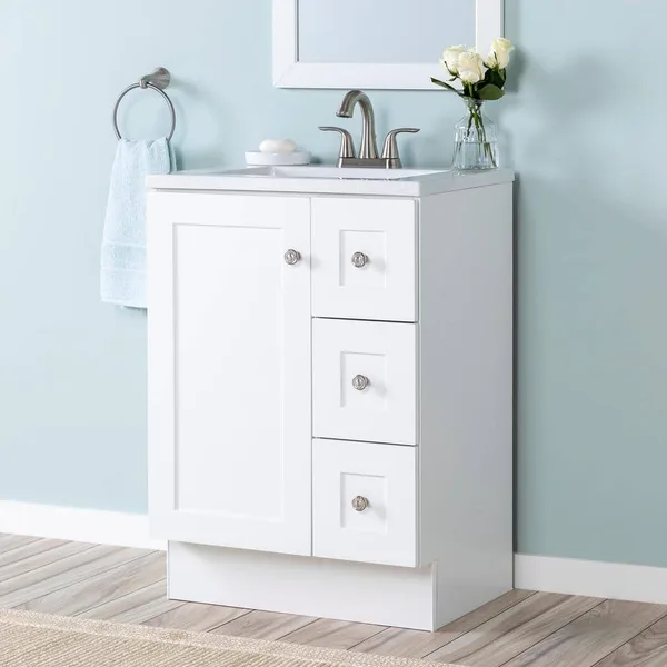 Bannister 25 in. W x 19 in. D x 35 in. H Single Sink Freestanding Bath Vanity in White with White Cultured Marble Top
