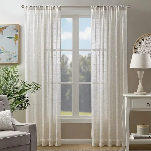 Sasha Linen 52 in. W x 84 in. L Rod Pocket Sheer Curtain (Single Panel)