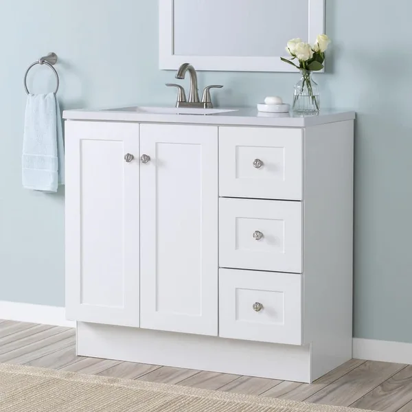 Bannister 37 in. W x 19 in. D x 35 in. H Single Sink Freestanding Bath Vanity in White with White Cultured Marble Top