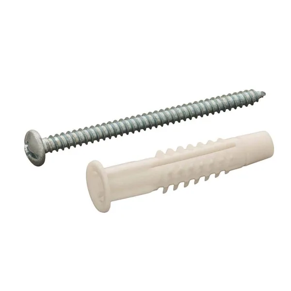 #10 x 2-1/2 in. White Plastic Knotting Anchor with #10 x 2-1/2 in. Round-Head Combo Drive Screw (6-Piece)