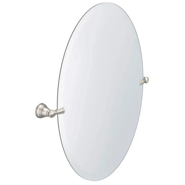 Banbury 23 in. W x 26 in. H Oval Frameless Tilt Wall Bathroom Vanity Mirror in Brushed Nickel