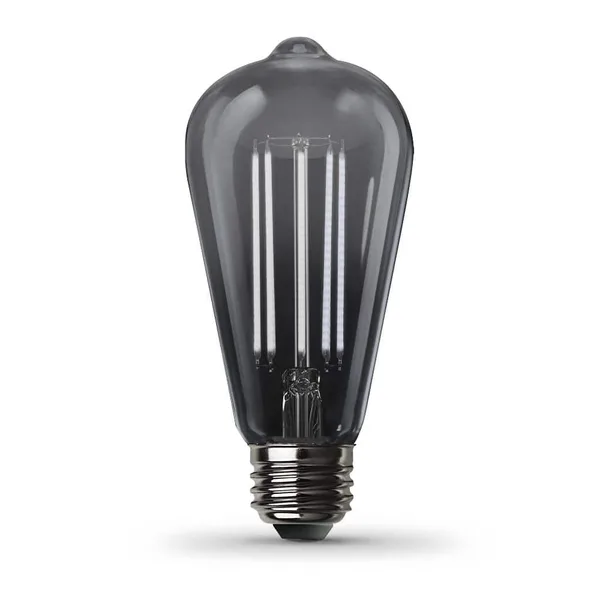 60-Watt Equivalent ST19 Dimmable Straight Filament Smoke Glass E26 Vintage Edison LED Light Bulb, Daylight 5000K
