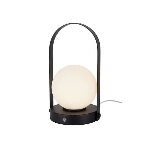 9.8 in. Black Contemporary Rechargeable 3CCT Integrated LED Globe Lamp with Handle