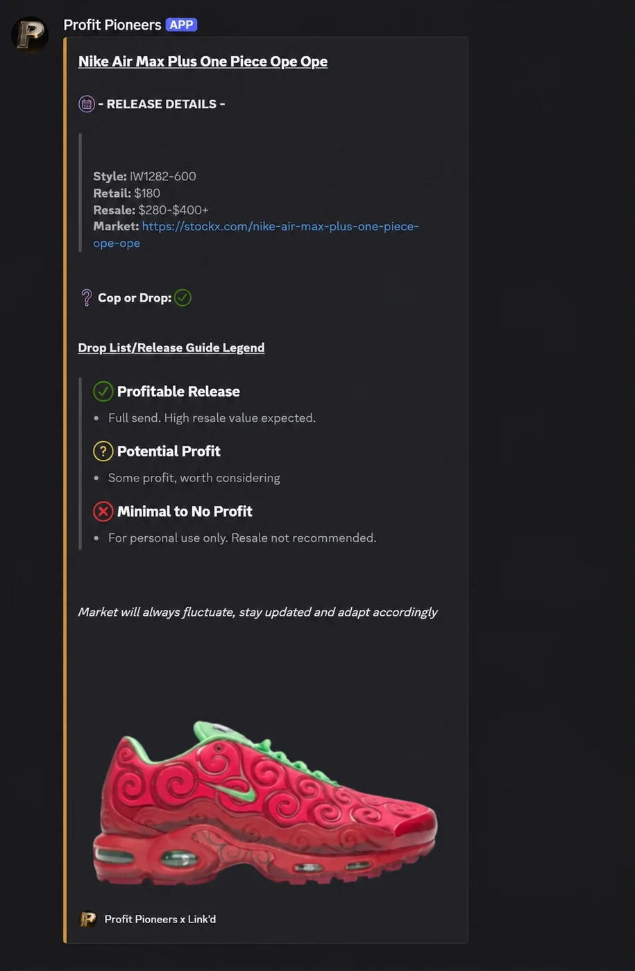 Profit Pioneers Nike Air Max Plus One Piece Ope Ope release guide.